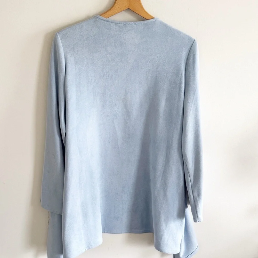 Gretchen Scott soft Blue faux Suede Waterfall Open Cardigan Size large